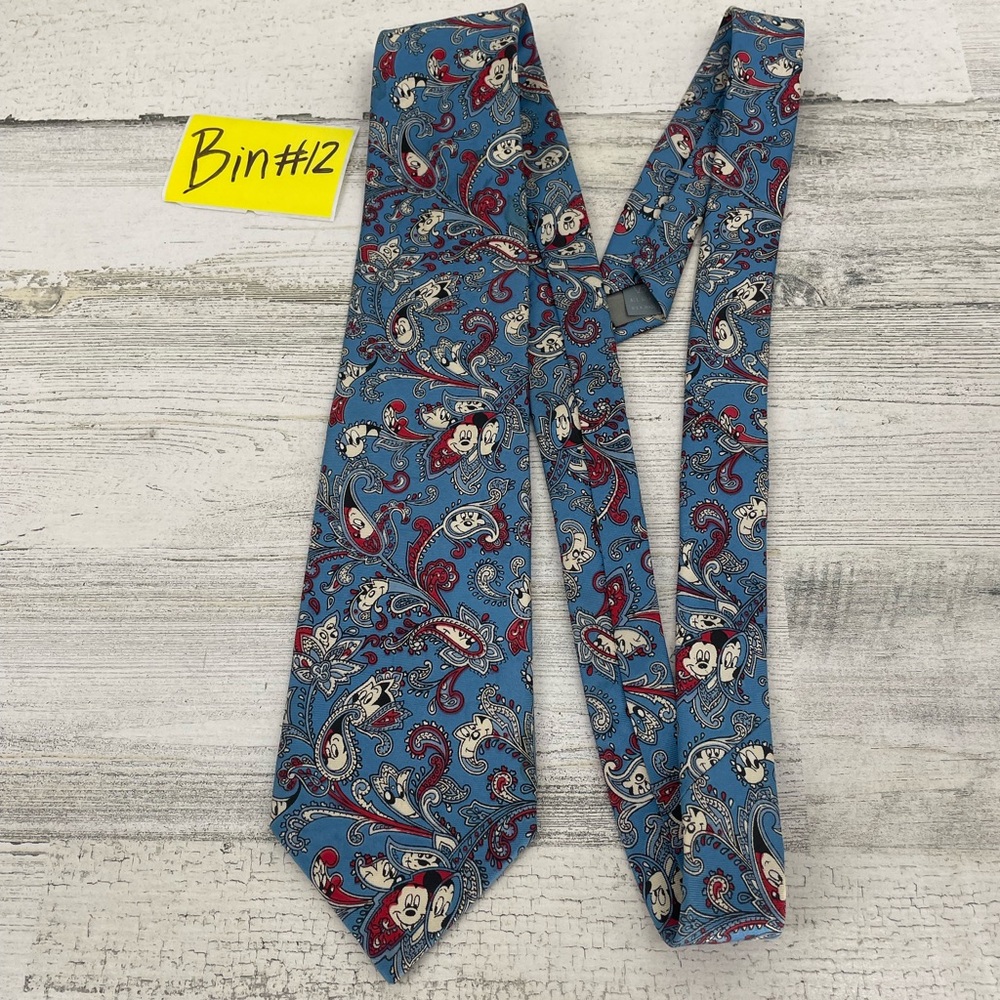 Disney Balancine The Tie Works Mickey Mouse Blue Tie Paisley Pattern 100% Silk